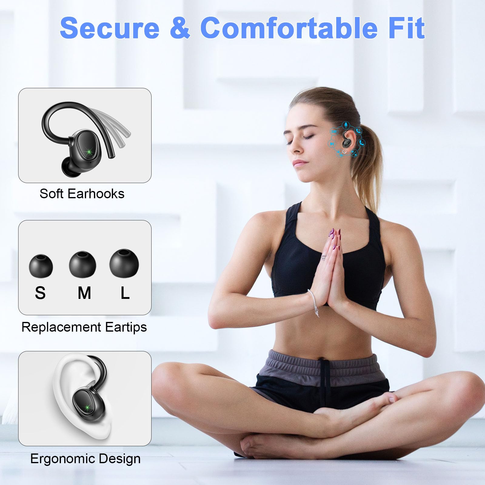 Cuffie Bluetooth, 48H Auricolari Bluetooth 5.3 Sport con Stereo HiFi, Cuffie Wireless Bluetooth con HD Riduzione Rumore Mics, Cuffiette Bluetooth IP7 Impermeabili, Cuffie Sport per iOS/ Android, Nero