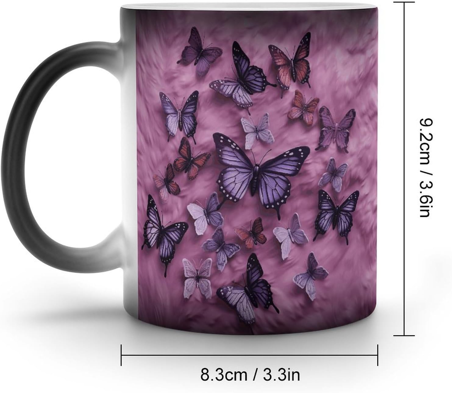 Color Changing Mug All Butterflies Are on Purple Background Printed Ceramic Coffee Mug Heat Changing Sensitive Mug Magic Heat Changing Coffee Mug Novelty Coffee Mugs