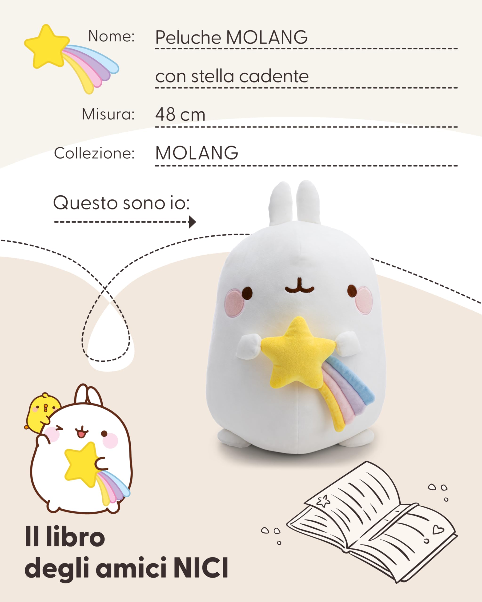 NICI Peluche MOLANG con Stella cadente 48 cm - Bianco