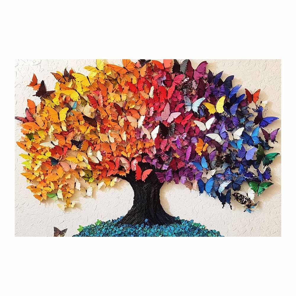 ZAMAEIU Tree of life wall decor Butterfly-gathering tree On Canvas Prints Poster Pictures for Living Room Bedroom Home Office Wall Decoration(multicolored)-80x120cm Unframed
