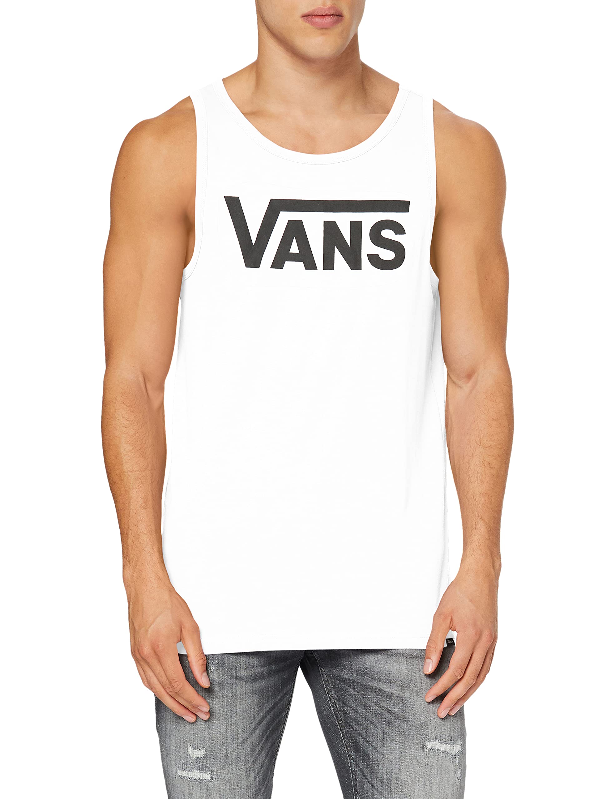 Vans Men's Classic Tank Regular Fit Round Collar Sleeveless T - Shirt, White (White-Black Yb), X-Small (Manufacturer Size: XS)