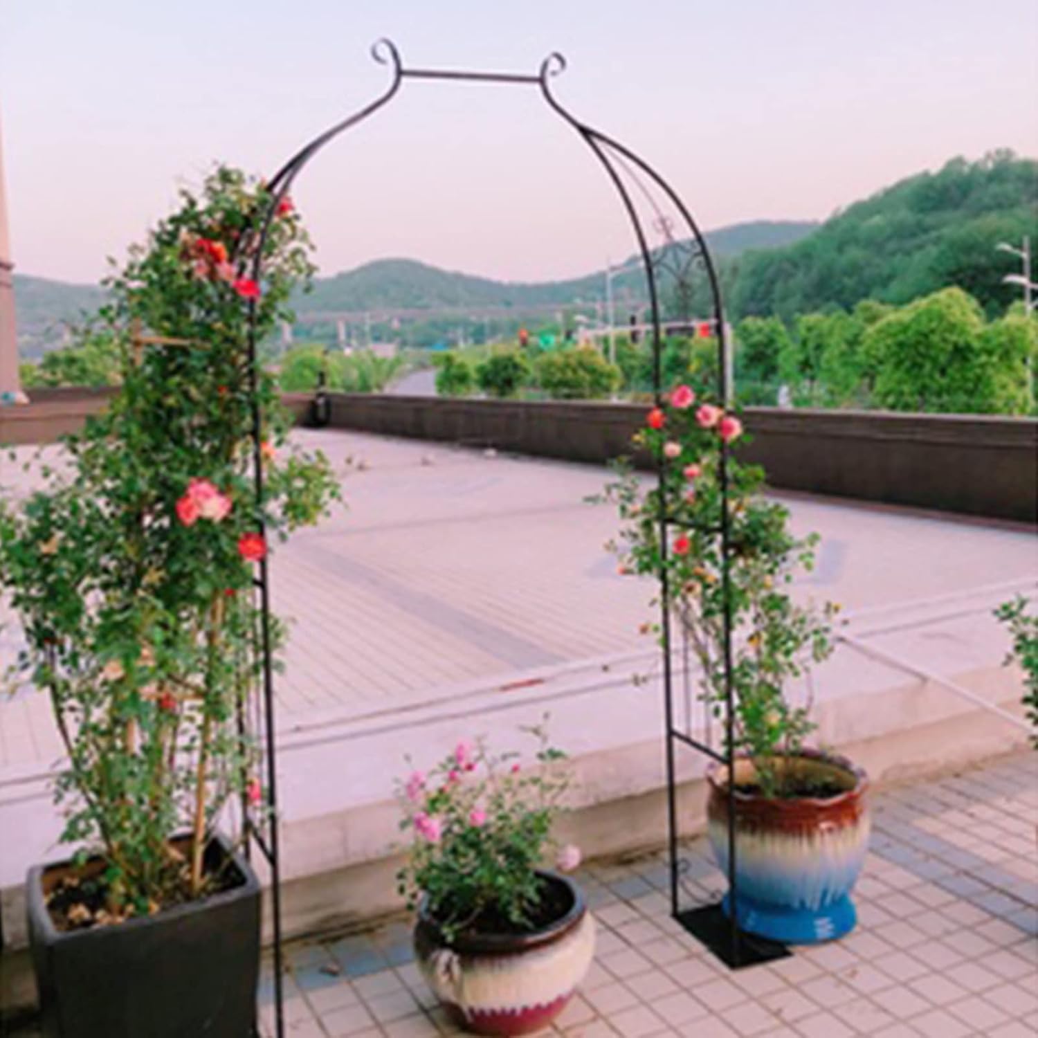 Garden Arch Gazebo,Metal Rose Arch for Various Climbing Plants,Wedding Arch with Base,Climbing Support Trellis Archway Pergola Trellis for Indoor/Outdoor,Weatherproof,Black,White