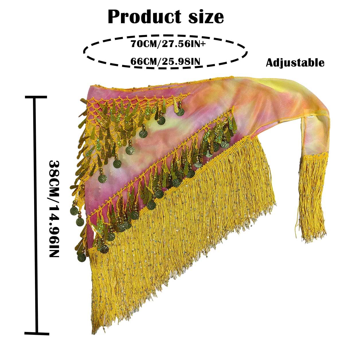 Bufenia Women's Belly Dance Sequins Scarf Waist Belt Fringe Wrap Skirt Hip Scarf Rave Festival Dance Costume (Yellow)