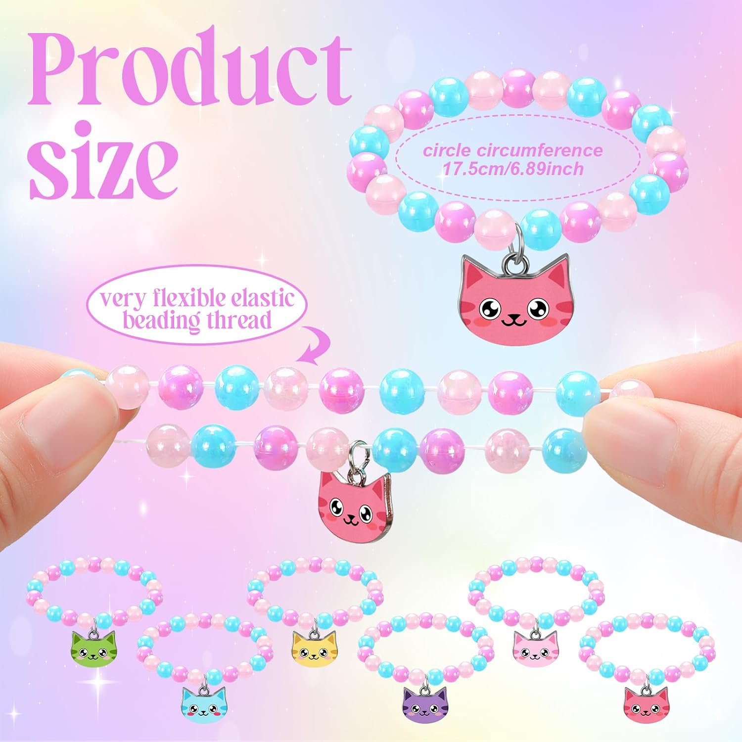 Ecally 12 Pcs Cat Bracelets Cat Party Favors Kitties Beaded Bracelet Bulk