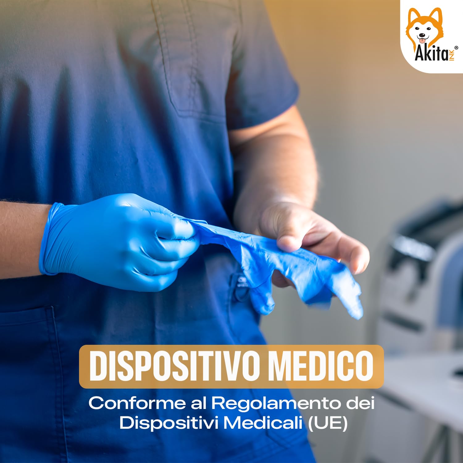 AKITAInk Guanti in Nitrile Blu senza polvere, senza lattice - Ipoallergenici, Resistenti, Ideali per Ambiti Medici e Alimentari per Estetisti, Tatuatori, Ambiti Medici, guanti per alimenti (1000, L)