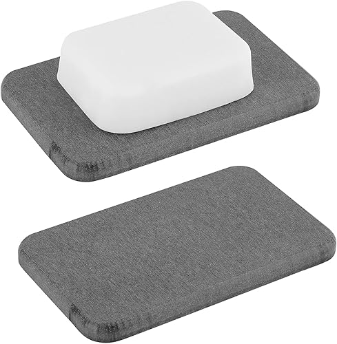 Paquete de 2 jaboneras de diatomeas, soporte para jabón de barra de diatomita absorbente de agua, protector de jabón autoseco para baño (gris)