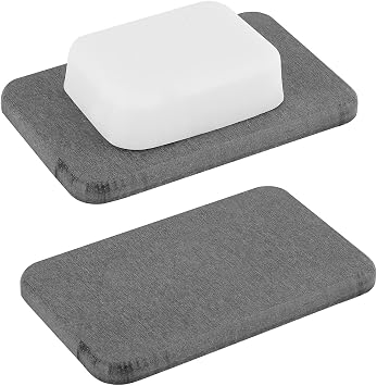 Adorila 2-Pack Diatomite Soap Dish - Instant Dry Bar Soap Holder for Bathroom & Kitchen Sink Grey