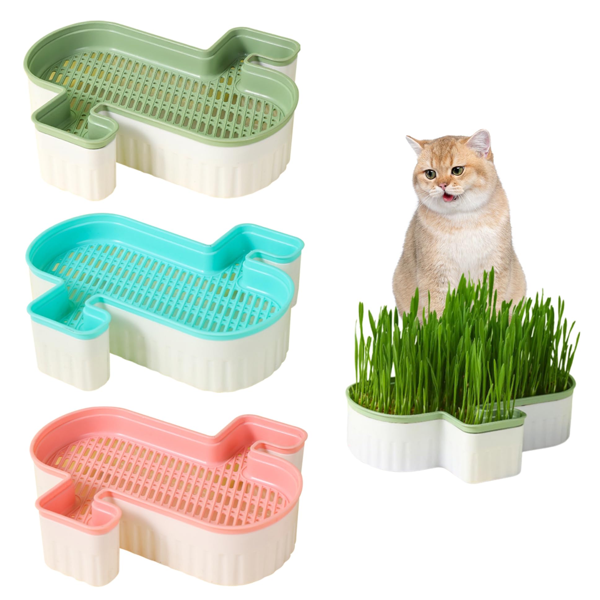 Takingup Cat Grass Planter 3Pcs Soil Free Cat Grass Growing Kit Double Detachable Seed Tray Pp Seed Sprouter Tray for Dog Other Pet