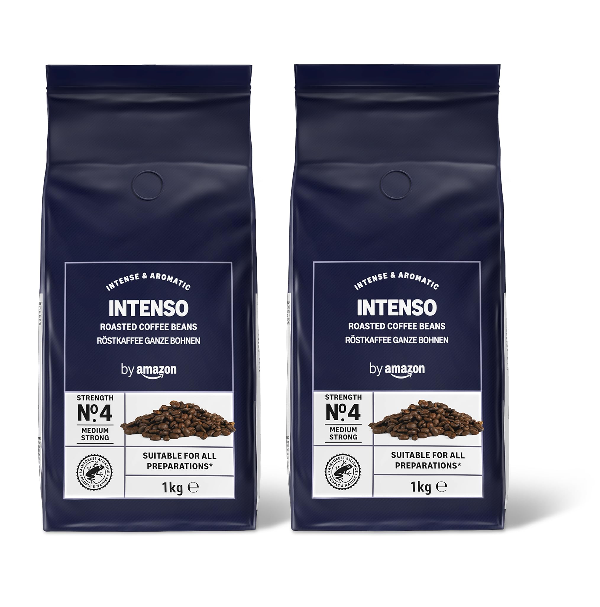 Intenso Coffee Beans, dark roast, 2kg (2 packs of 1 kg) - Rainforest Alliance Certified