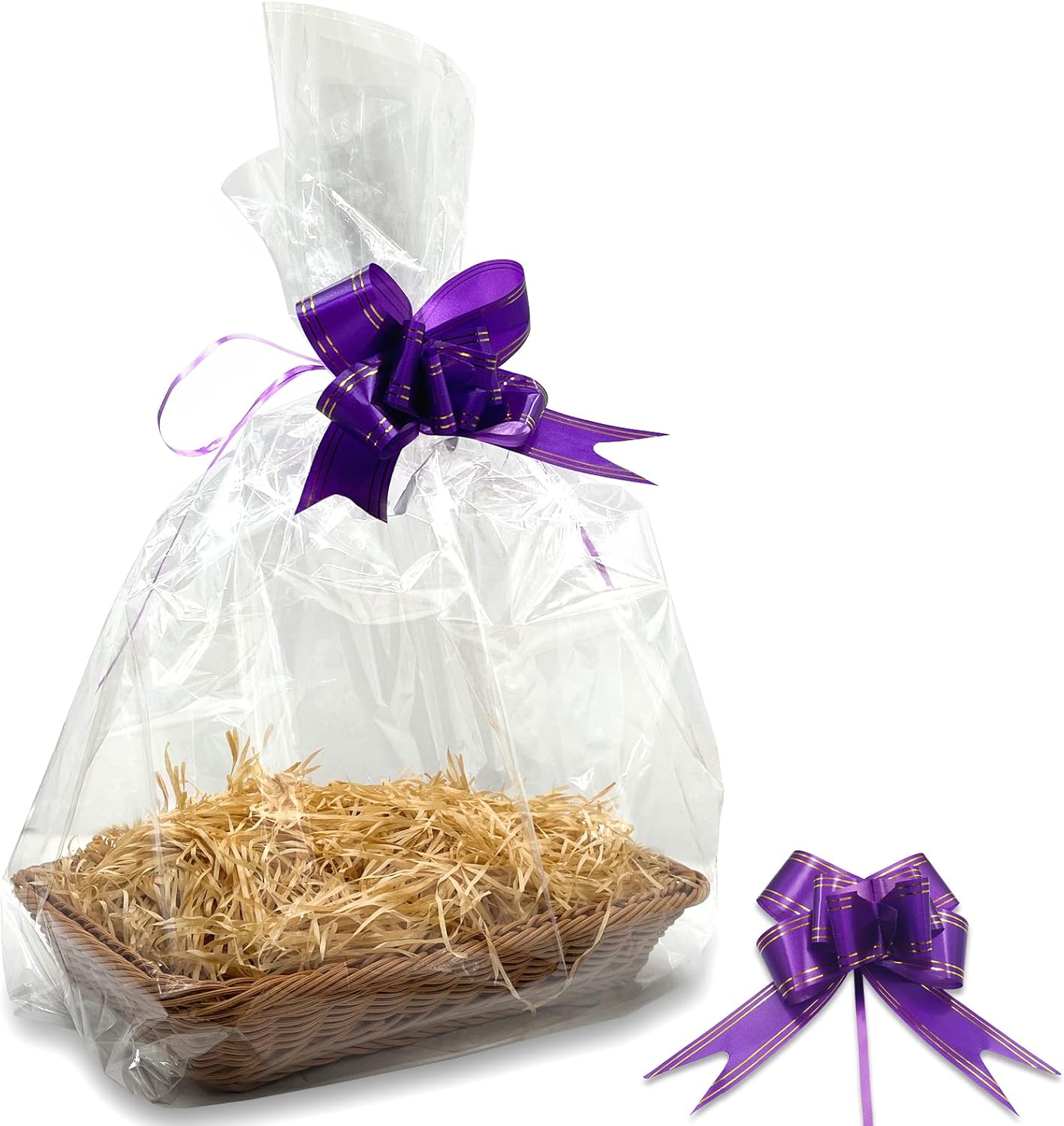 Hamper Basket Kit for Gifts, 1 Piece Basket, 1 Pack Ribbons for Gift