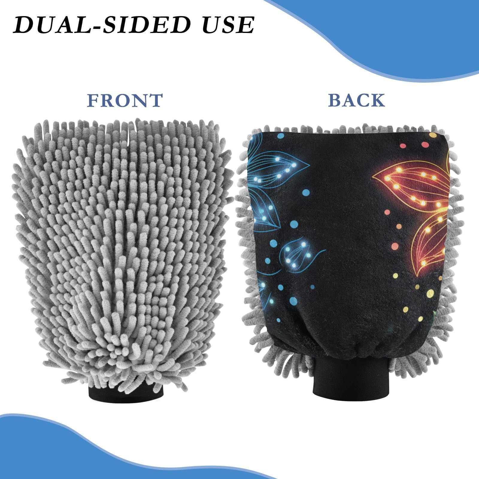 IOACIY Absorbent Microfiber Car Wash Drying Mitts, 2 Pack, Scratch-Free & Lint-Free, Rich Foam, Highly Absorbent, Double Sided, Wash Mitt Perfect for Car Washing, M, Flower (21)
