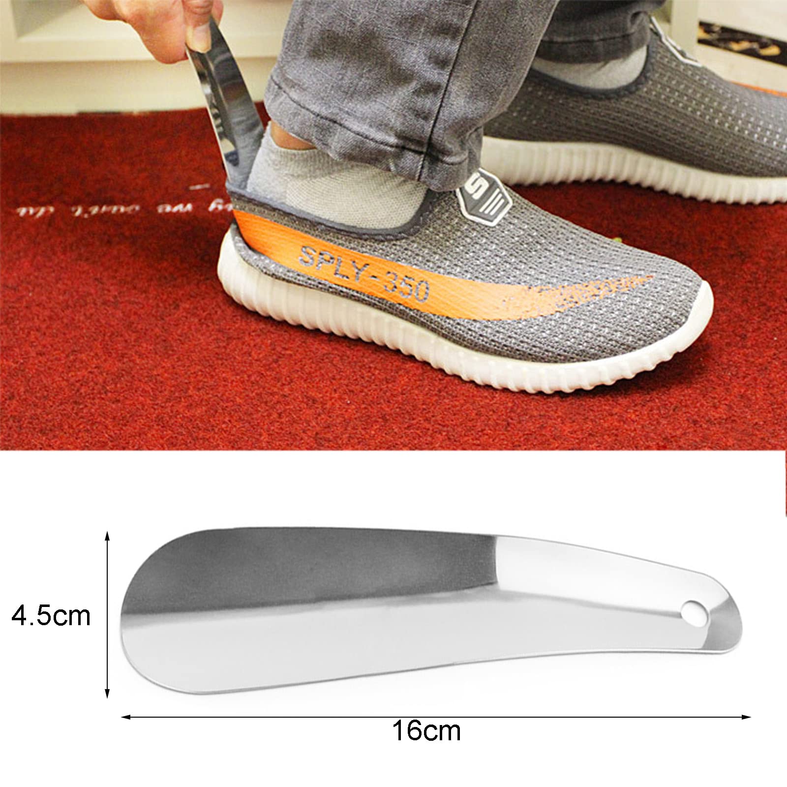 luoshaPUCY Calzascarpe Universali, Calzante per Scarpe con Foro Facile da Appendere, Acciaio Inossidabile Shoe Horn 16cm, Adatte per Tutte Le Scarpe