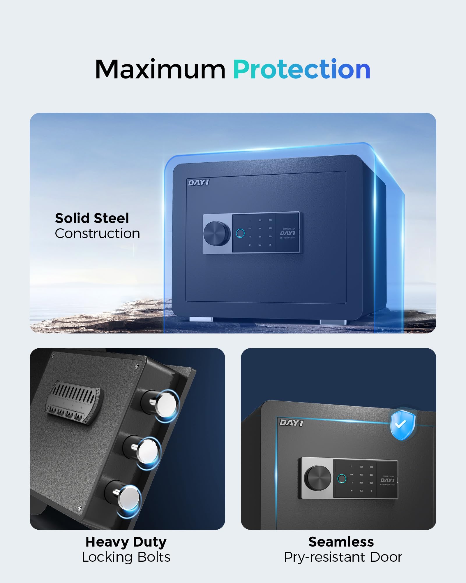DAYI Cassaforte biometrica per impronte digitali, cassaforte domestica da 0,8 metri cubi con borsa ignifuga, touchpad digitale, cassaforte di sicurezza per denaro, contanti, documenti, doppio sistema