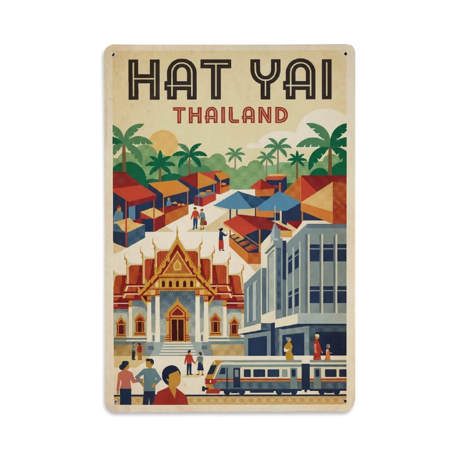 Thailand Hat Yai Vintage Travel Metal Tin Sign