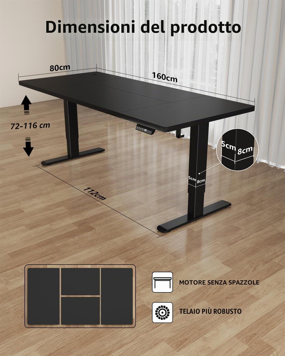 Flamaker Scrivania Regolabile in Altezza 160 x 80 cm Standing Desk Scrivania Elettrica Scrivania Grande con Controllo Memoria, Ruote (Nero)