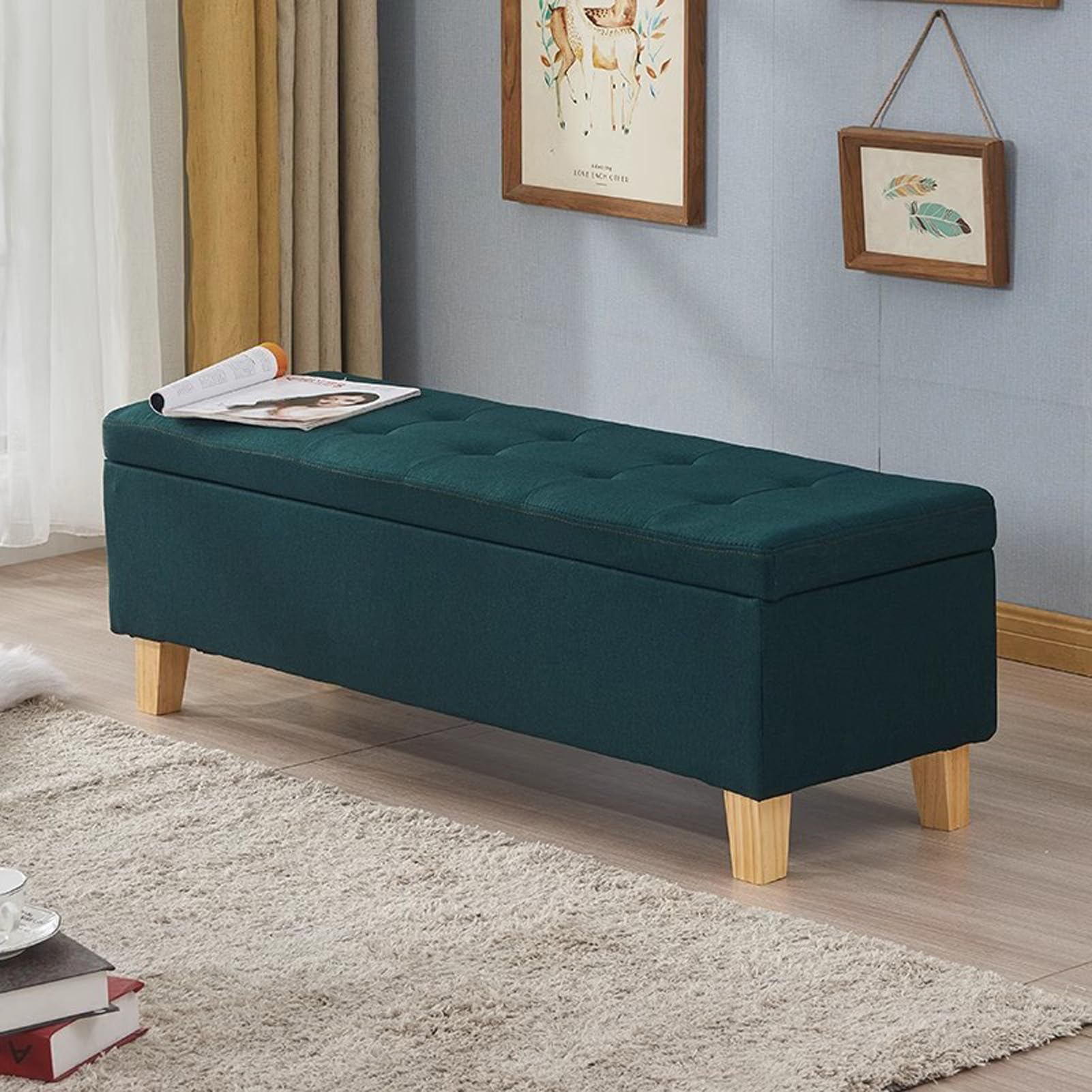 Banc ottoman de rangement en lin coffre chaussure entrée salon