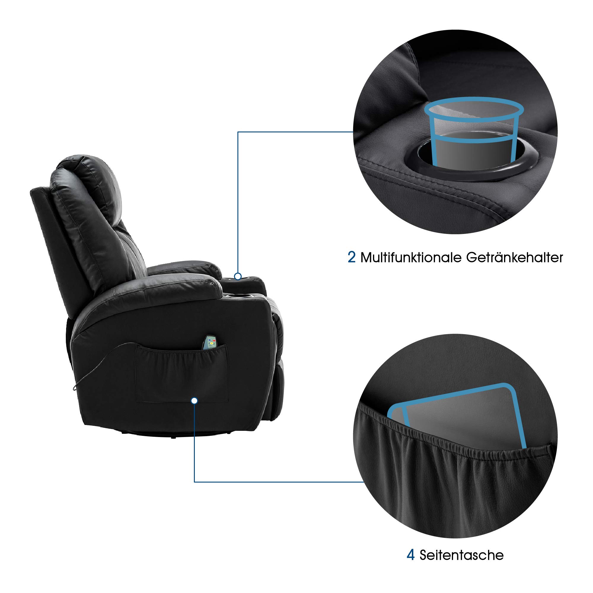 MCombo Fauteuil de Massage inclinable avec Chauffage pivotant à 360°,Noir 7020BK