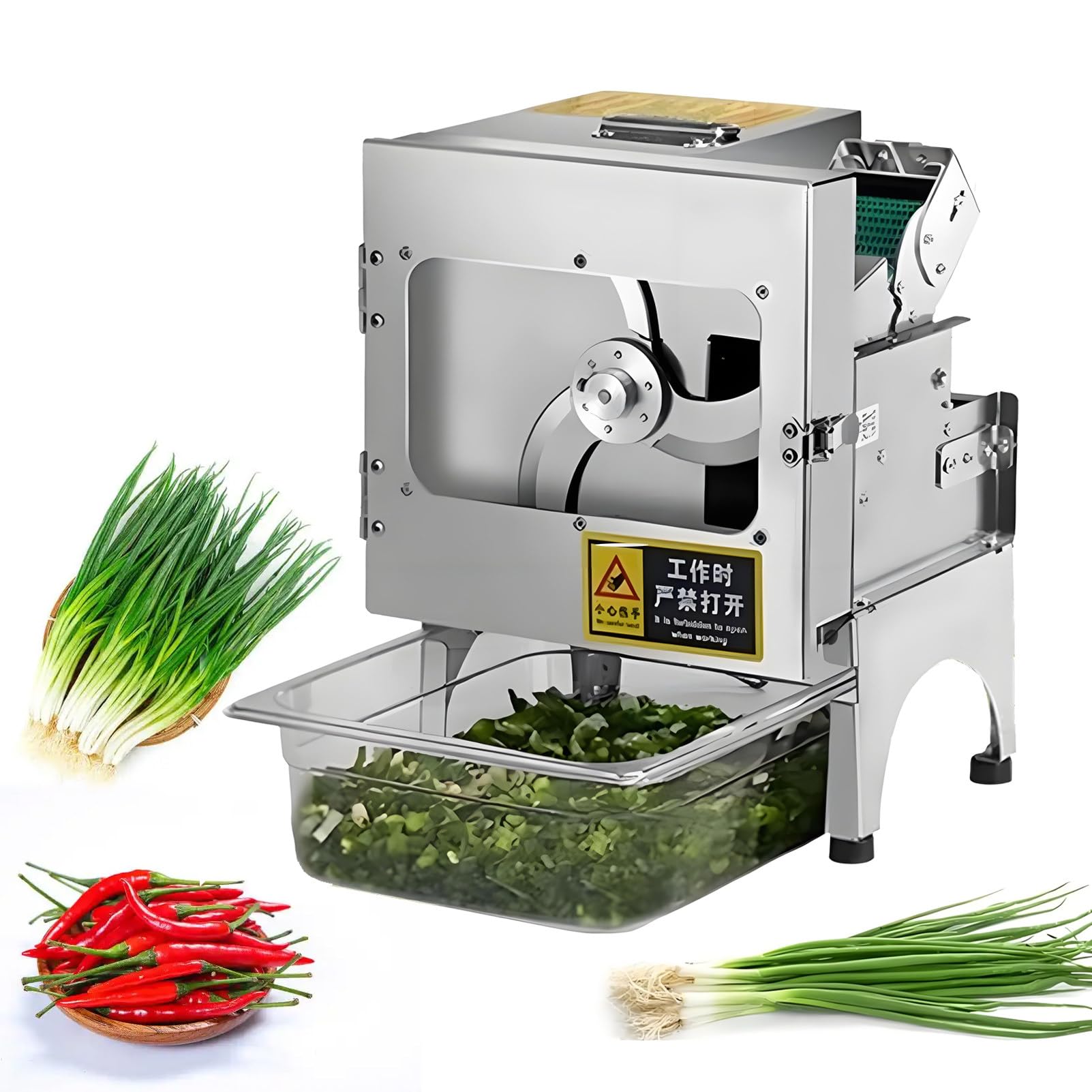 Ofyphth Electric Vegetable Cutter, 200W Commercial Scallion Slicer & Spring Onion Chopper, 700BPM Adjustable Leek Cutting Machine, for Pepper, Chopped Green Onions Leeks etc. B