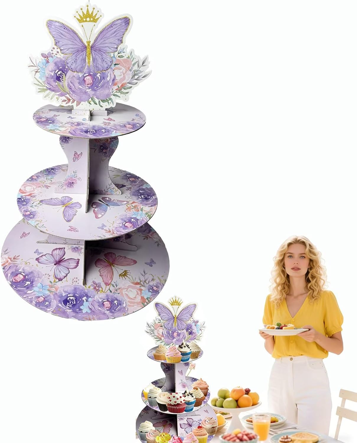 3 Tier Butterfly Cupcake Stand,Suitable for Butterfly Themes – Easy to Assemble& Reusable(5Butterfly)