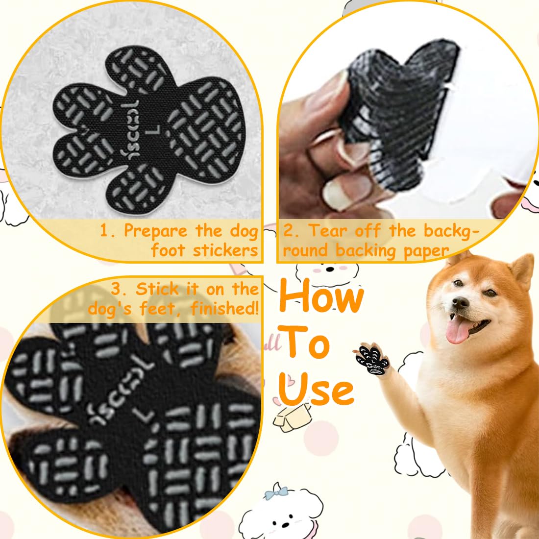 Confezione da 12 cuscinetti antiscivolo per zampe di cane per una trazione controllata, calzini antiscivolo in gel autoadesivi, adesivi per scarpe, calzini antiscivolo per cani e gatti (nero)