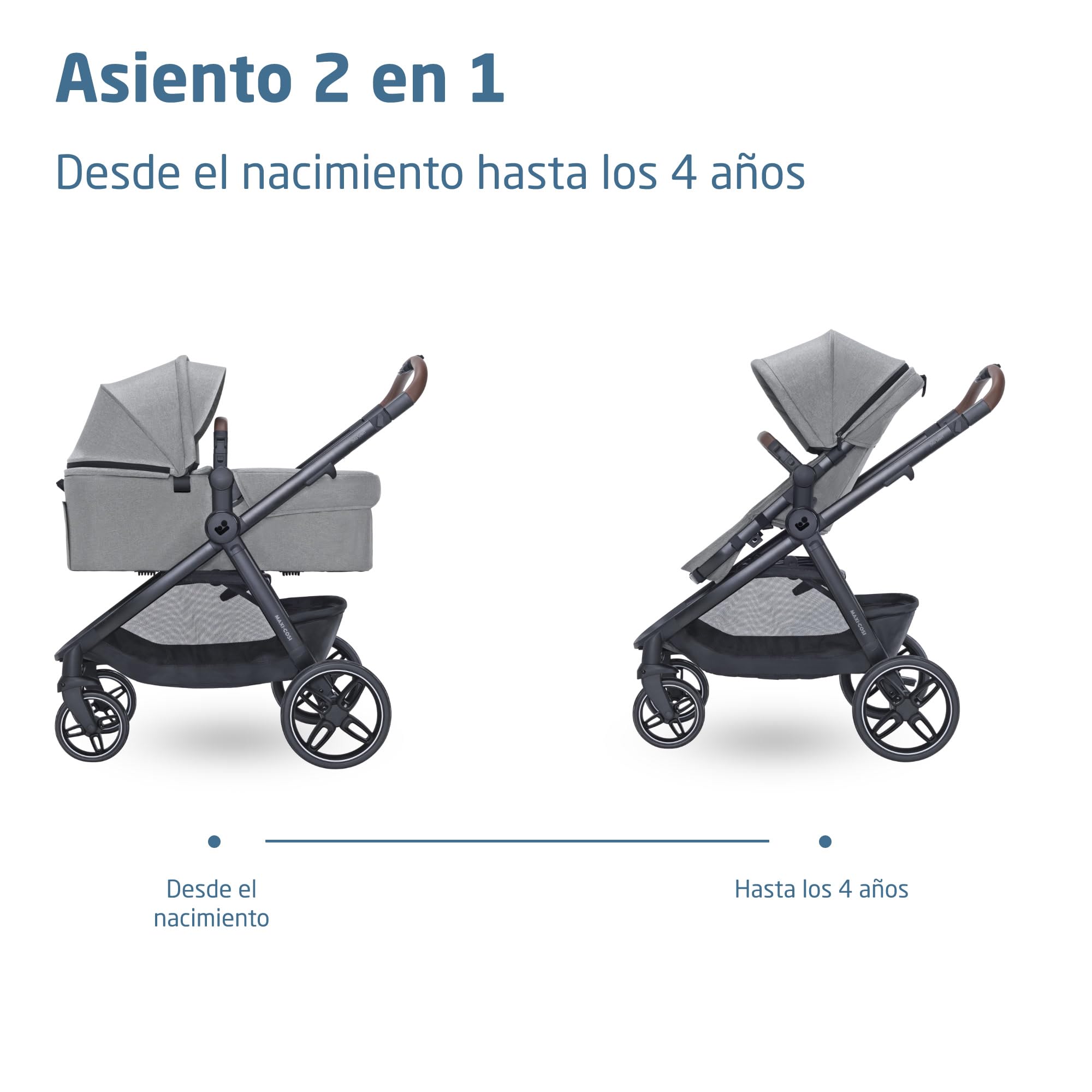 Maxi Cosi Zelia Select+,Cochecito Bebé 3 en 1 con Silla de Coche y Capazo Reversible, 0-4 Años (0-22 kg), Sistema de Viaje con Cochecito Plegado con una Mano, Silla Coche Bebé CabrioFix S i-Size, Gris