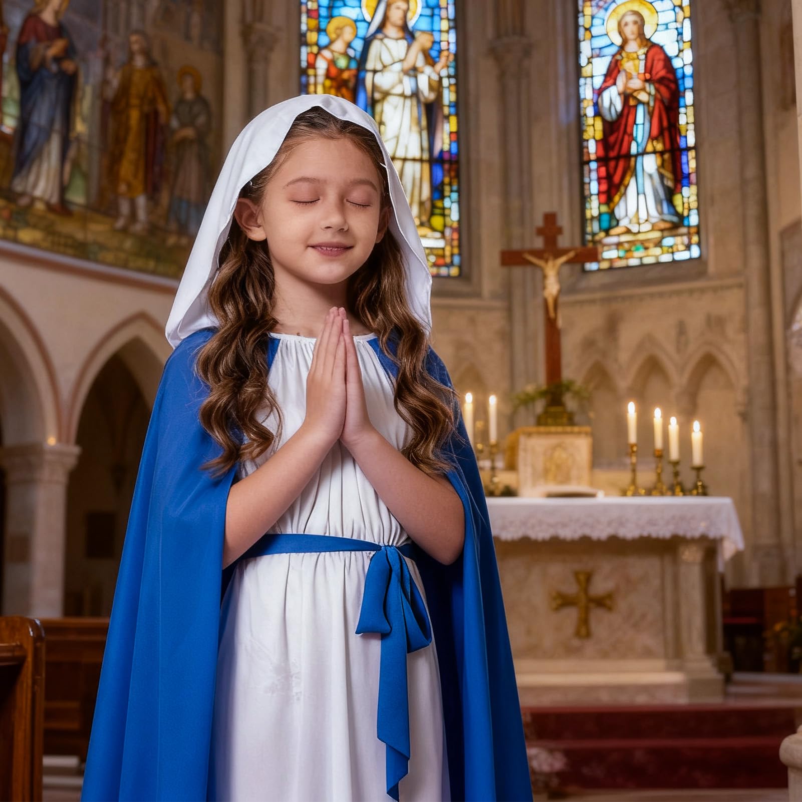 Maryparty Virgin Mary Costume for Kids Girls Virgin Mary Costume for Christmas Nativity World Book Day (M) - Image 4
