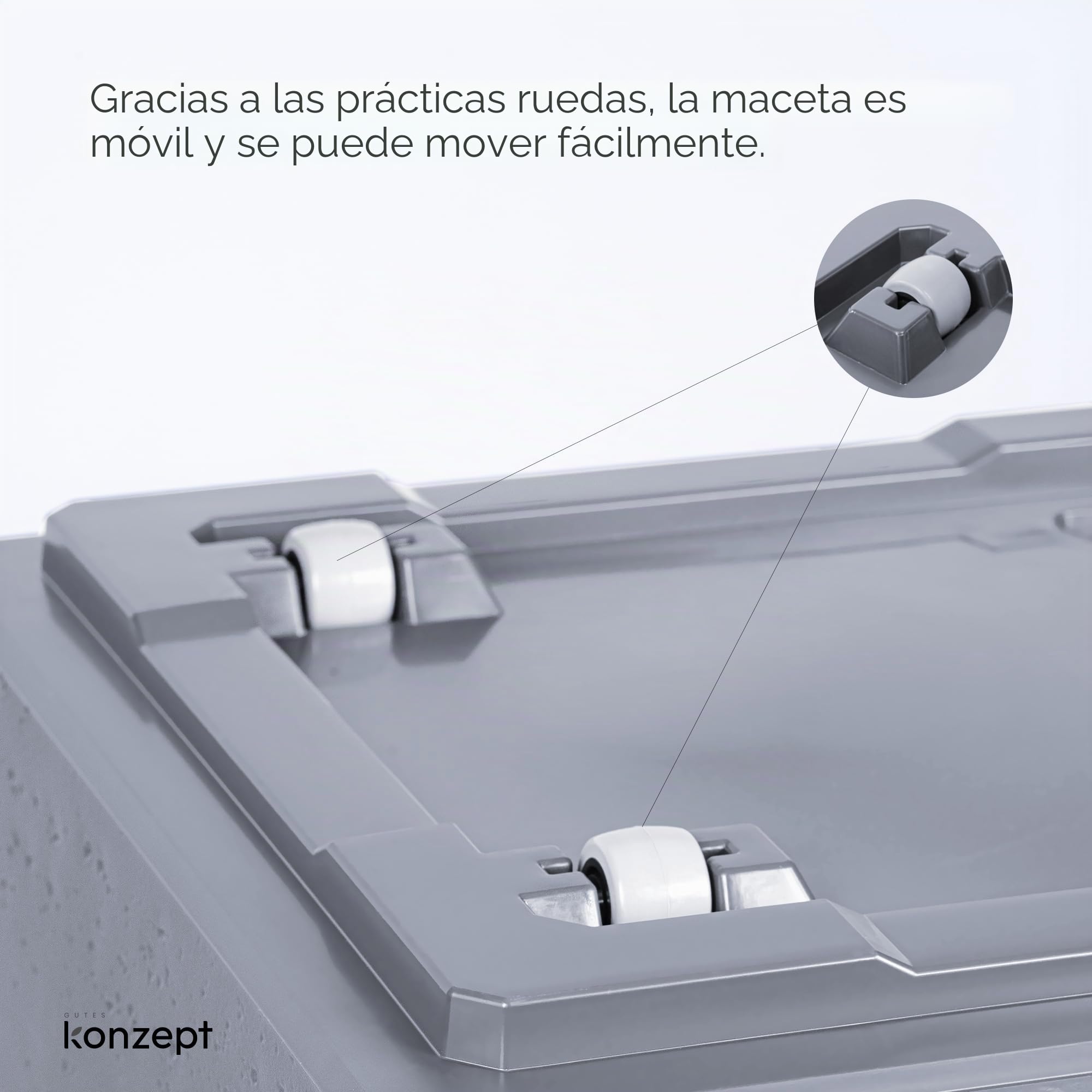 KONZEPT Macetero grande con ruedas para interior y exterior, 40 × 40 × 60 cm, color gris con aspecto de hormigón, de material 100% reciclado, ideal para salón, jardín y terraza