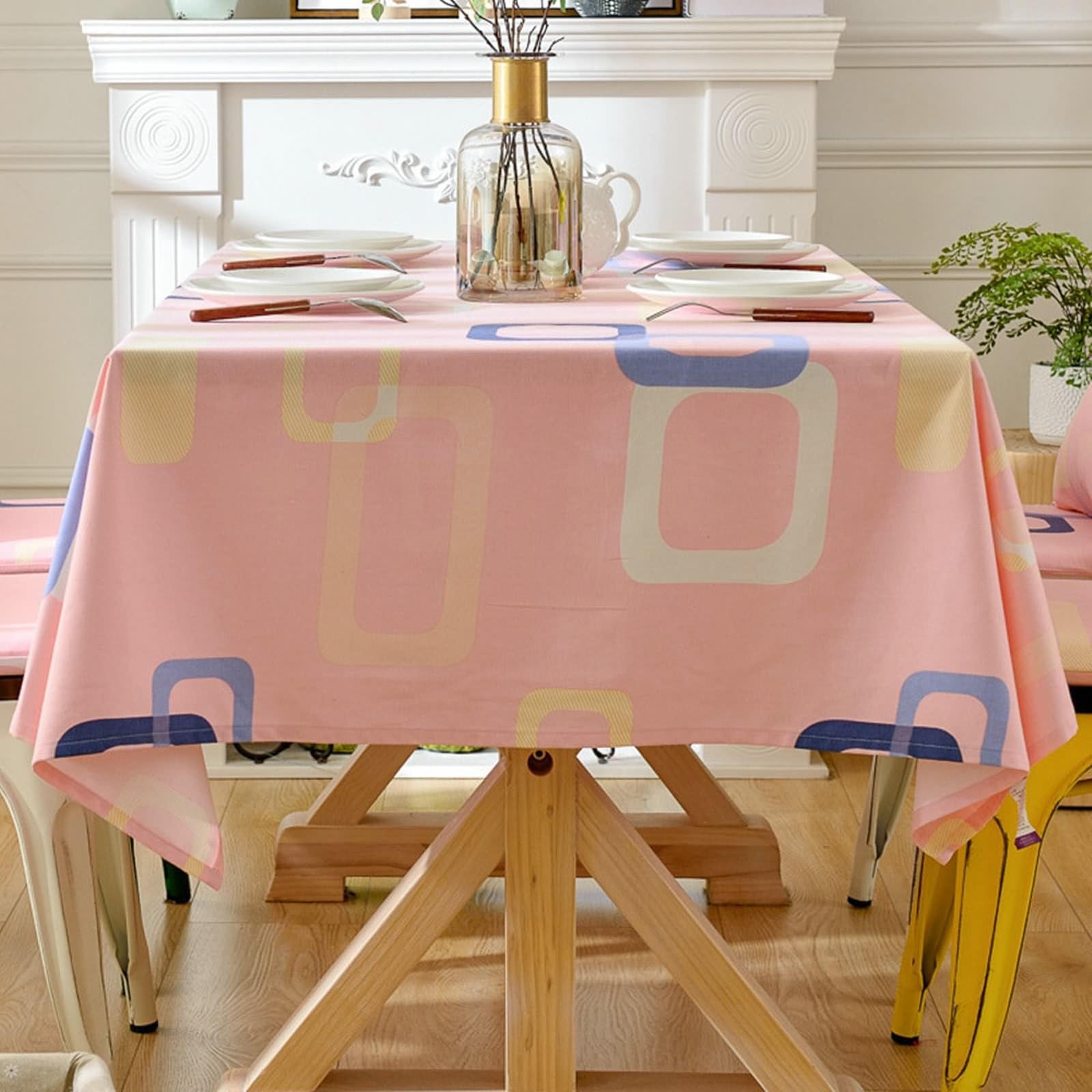 Daesar Mantel Lavable Rectangular,Manteles Algodón Antimanchas Patrón de Cuadros Mantel Cocina Rosa,135x260CM(102x53Inch)