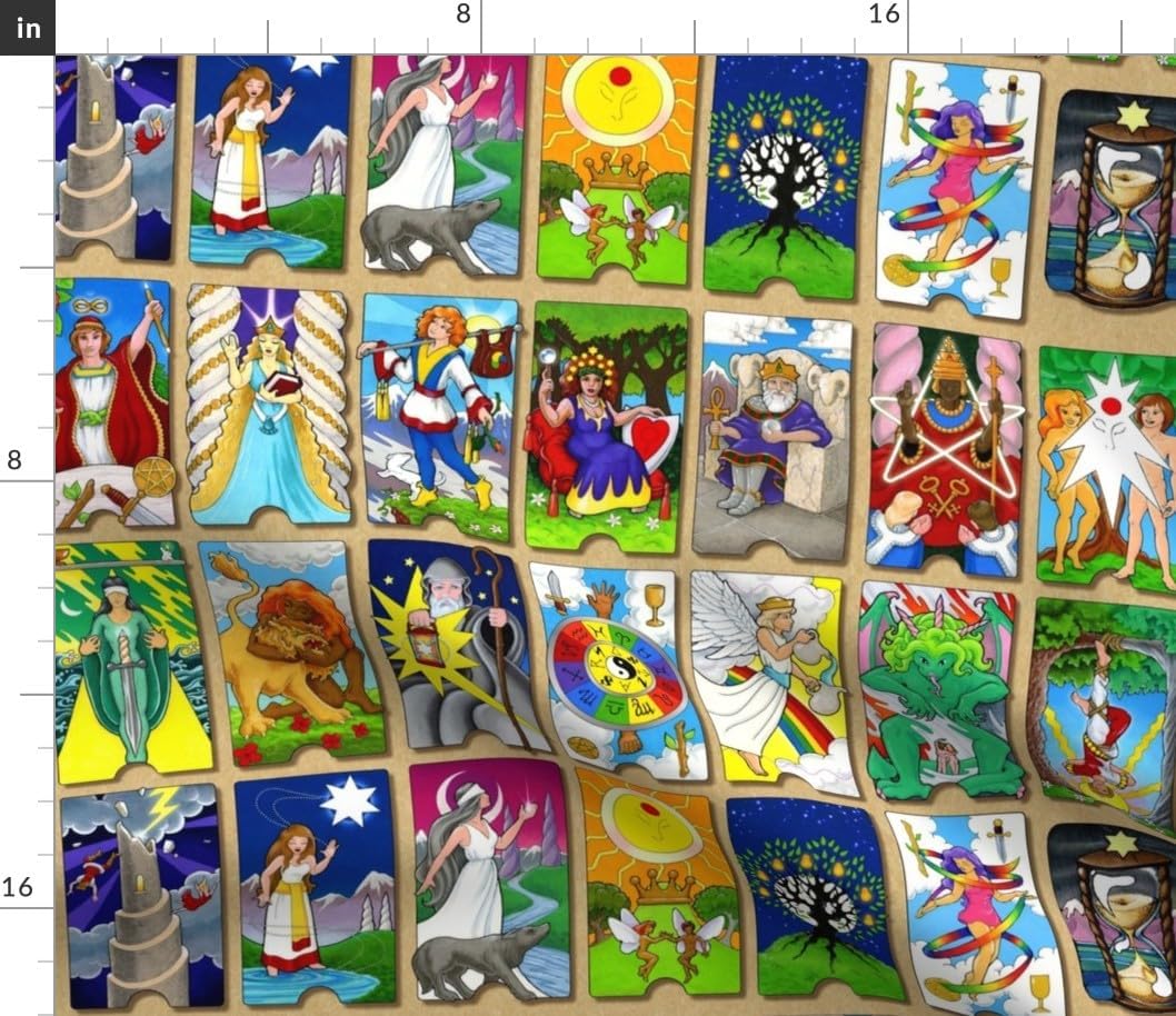 Spoonflower Fabric - Cards Fantasy Magic Pagan Fortune Printed on Petal Signature Cotton Fabric by The Yard - Sewing Quilting Apparel Crafts Decor