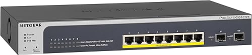 NETGEAR Switch Inteligente Gigabit Ethernet PoE de 10 puertos (GS510TPP) - Gestionado, con 8 x PoE+  190W, 2 x 1G SFP, para escritorio o montaje en