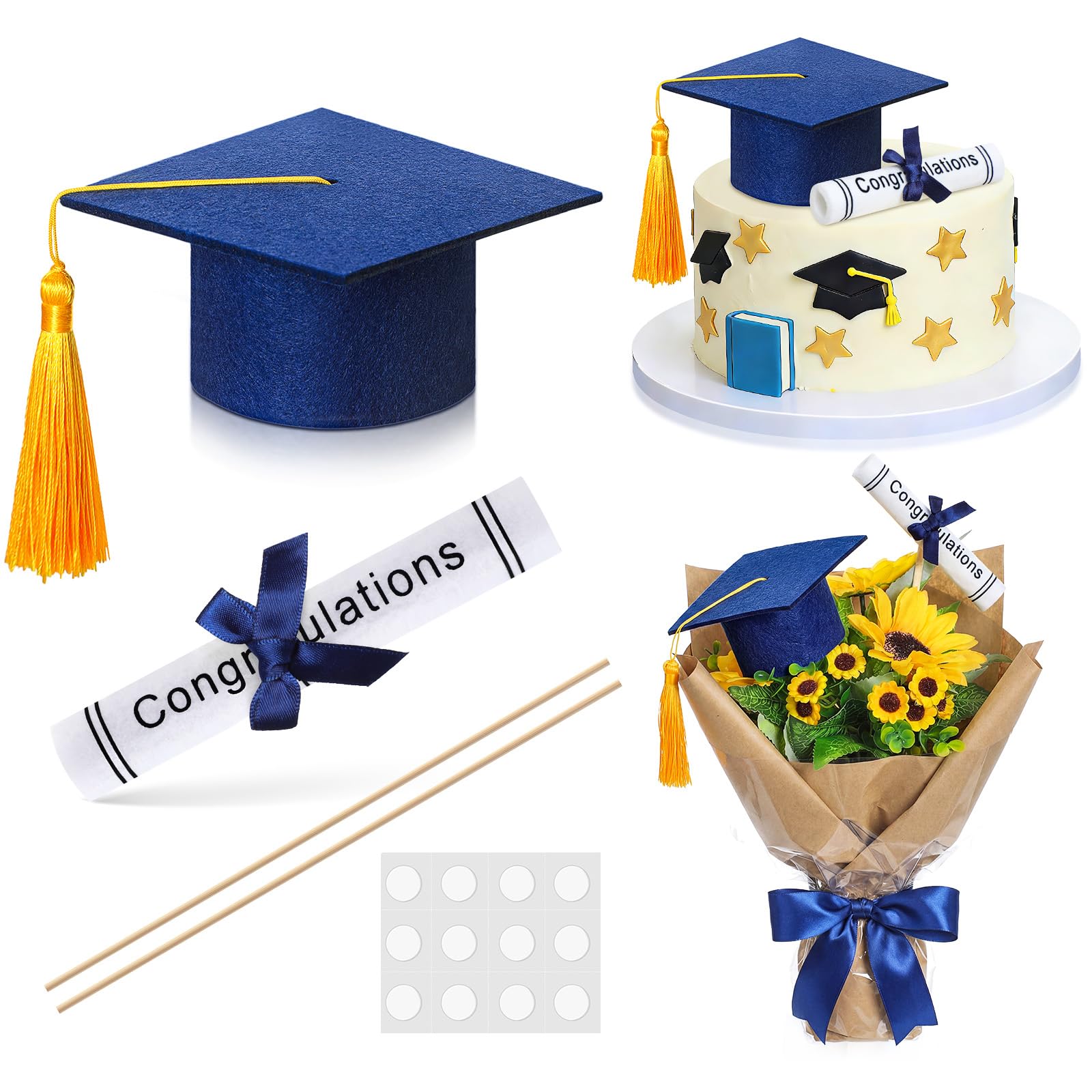 Breling Blue and Gold Graduation Cap Cake Topper - cake decorating supplies | Mubboo