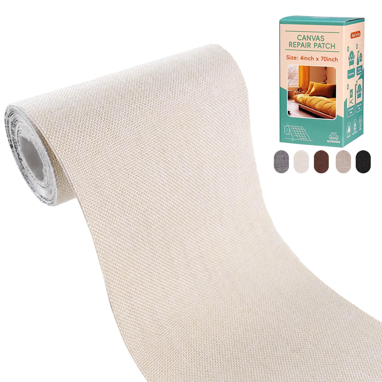 Autrends Canvas Repair Tape,Fabric Repair Patch,4×70 Inches,Outdoor Gear Patch, Waterproof,Self-Adhesive for Repairing Boat Covers,Tents,Sofas,Patio
