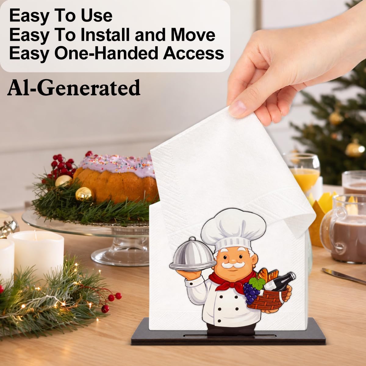 Funny Chef Wooden Napkin Holder for Table Cute Chef Shaped Wood Napkin Dispenser for Home Kitchen Dining Room Decor Napkins Tissue Holder