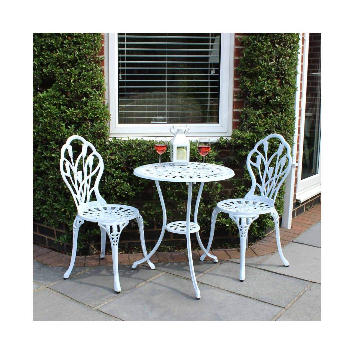 Charles Bentley 3 Piece Tulip Cast Aluminium Patio Bistro Set Table & 2 Chairs