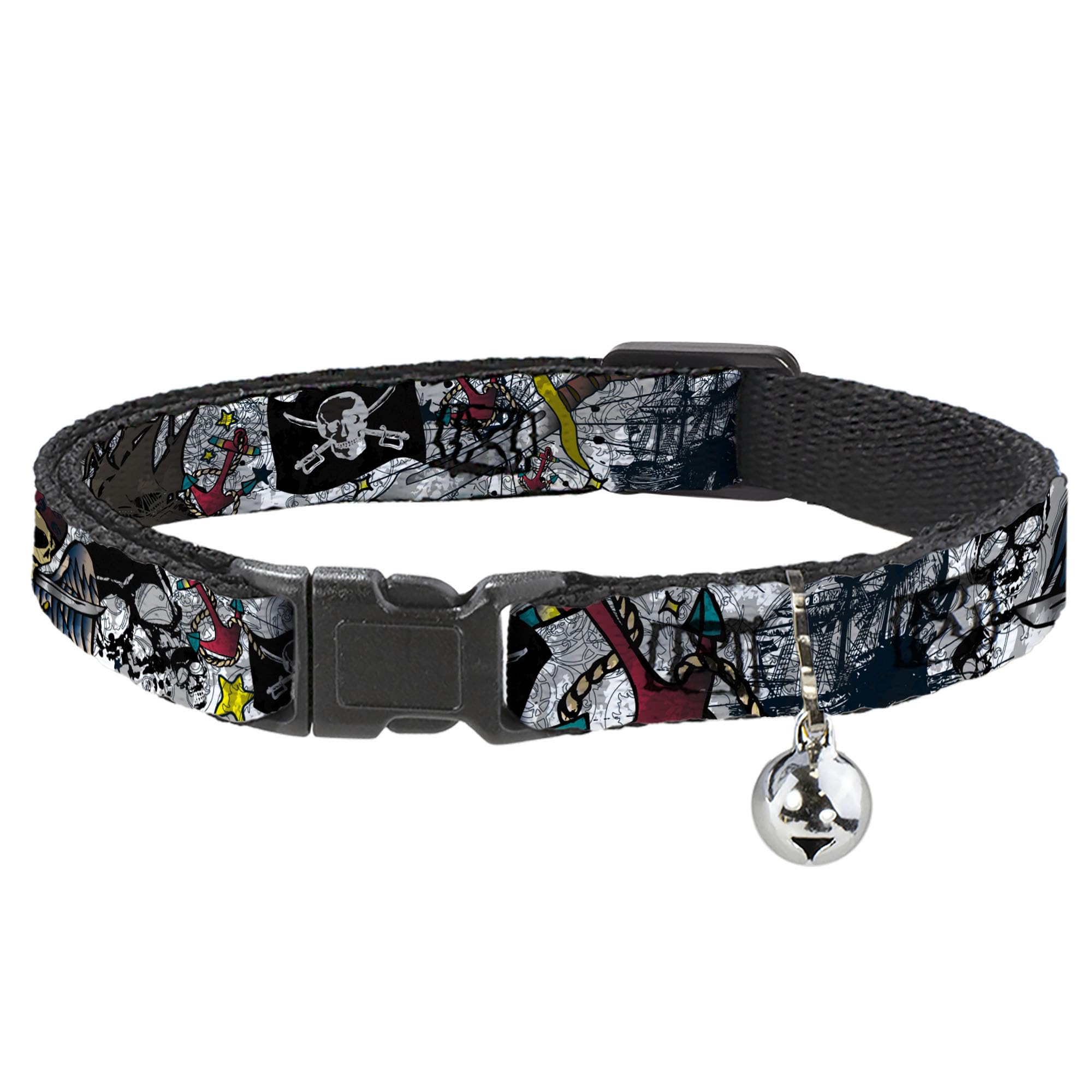 Collar de gato antiahogo Buckle-Down Dead Men Tell No Tales con cierre breakaway seguro