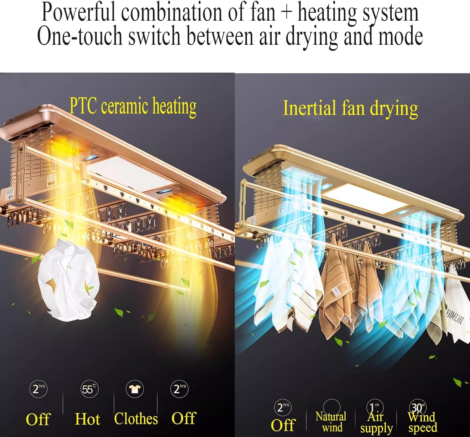 Foldable Space-Saving Clothes Rack Floor-Standing Clothes Rack Tripod Portable Rotating Clothes Rack，Foldable Electric Ceiling-Mounted Drying Rack, 159cm x 34cm x 7.8cm, 35kg Load Capacity,