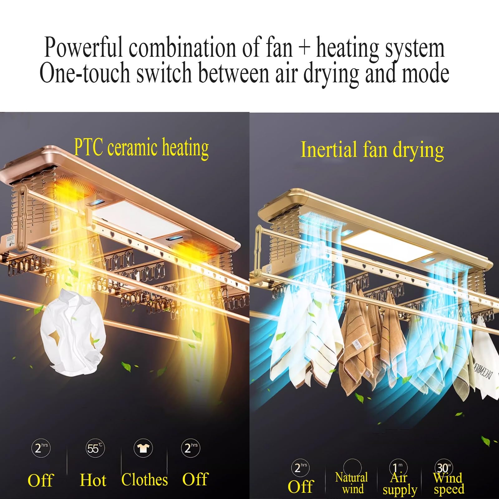Stendibiancheria Elettrico Pieghevole da 159 Cm, Portata 35 kg, Montaggio A Soffitto con Ventilatore Riscaldante, Design Salvaspazio, Argento, Ideale per Appartament