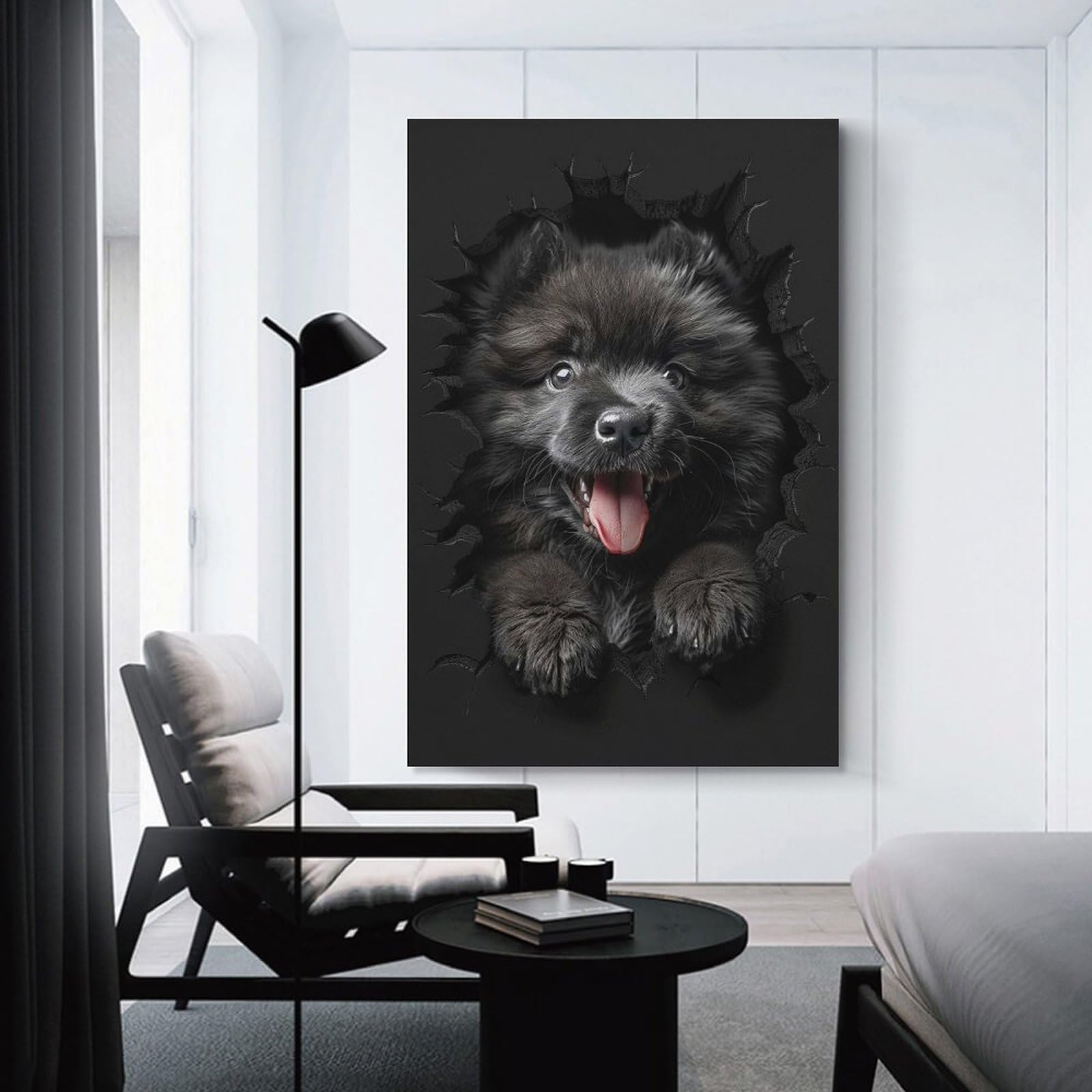 Junmoney Keeshond Hanging Wall Art 24x36inch(60x90cm), for New Homes, Bedrooms Or Workspaces, Thoughtful Wall Decor for Art Lovers