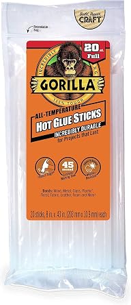 Gorilla Hot Glue Sticks, Clear, Full Size, 8" x 0.43", 20 Count