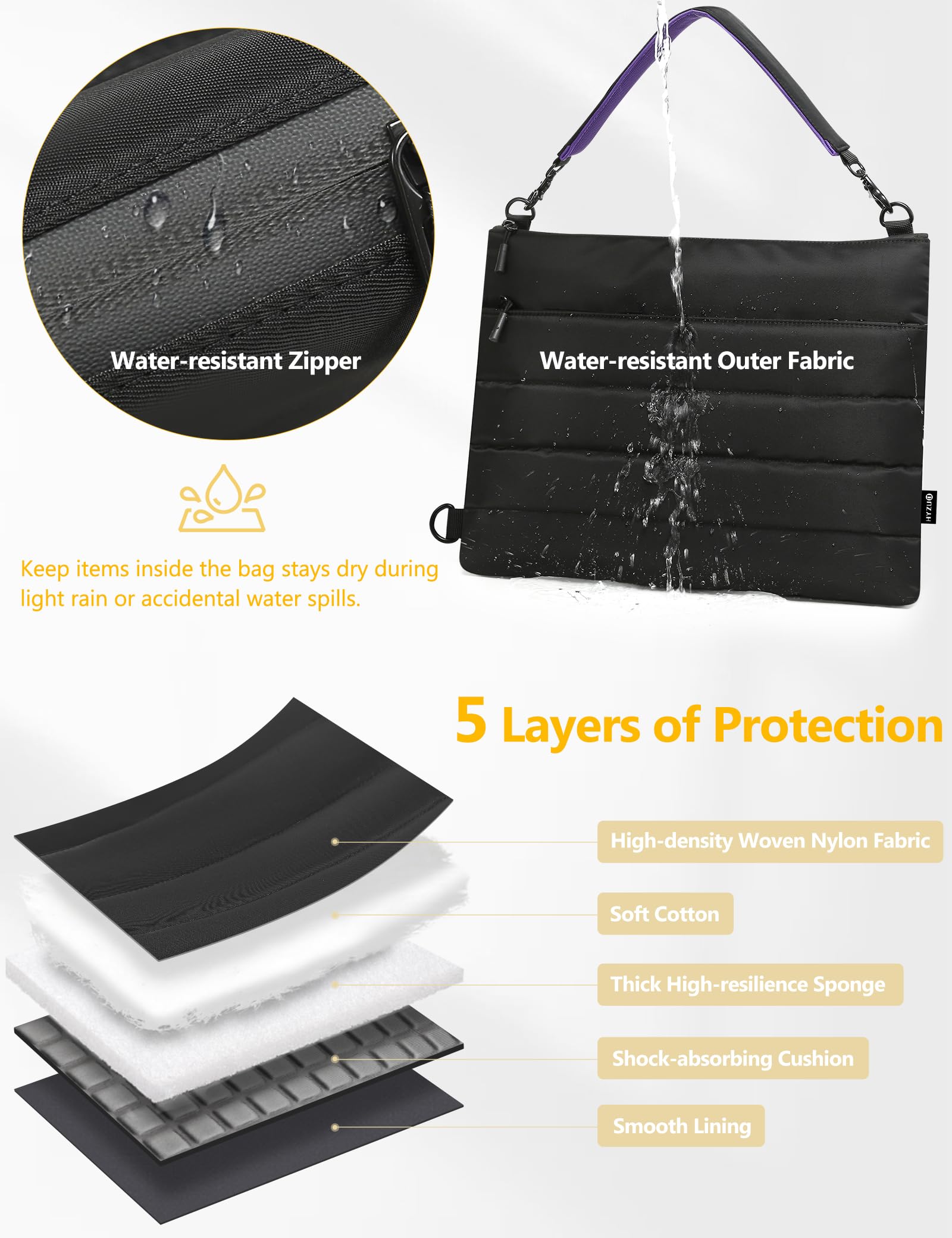 HYZUO 15-16 Pollici Custodia per Laptop per MacBook Pro 16 M5-M1 A3428 A3429, MacBook Pro/Air 15, 15" 15,6" Dell/HP/Lenovo/Asus/Acer Notebook, Borsa a Tracolla Donna Lavoro Quotidiano Mano, Nero