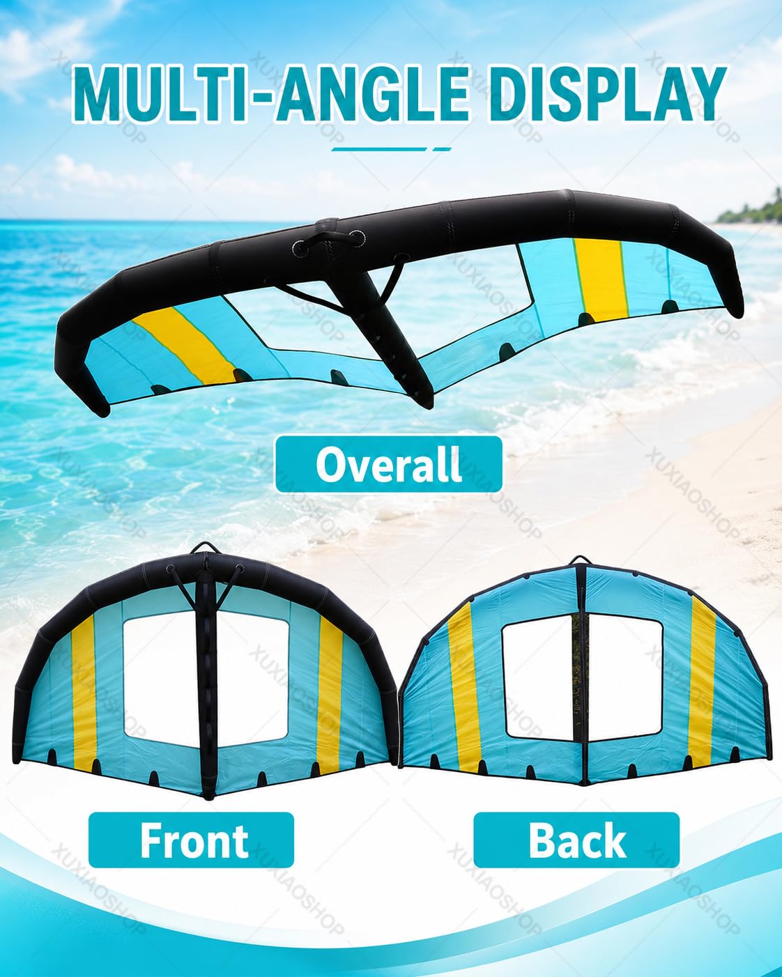 Vela de Surf Hinchable con Ventana para Wing Foil 4m2 | Incluye mochila, bomba y leash; para adultos en wingfoil, wingsurf y SUP durante viajes a playa, lago o bahía