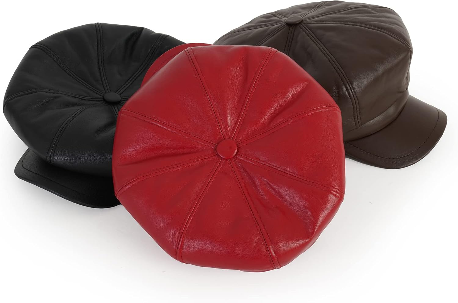 Newsboy Driver Hat Genuine Leather 8 Panel Cabbie Hat, Real Sheepskin Women Men Unisex Cap
