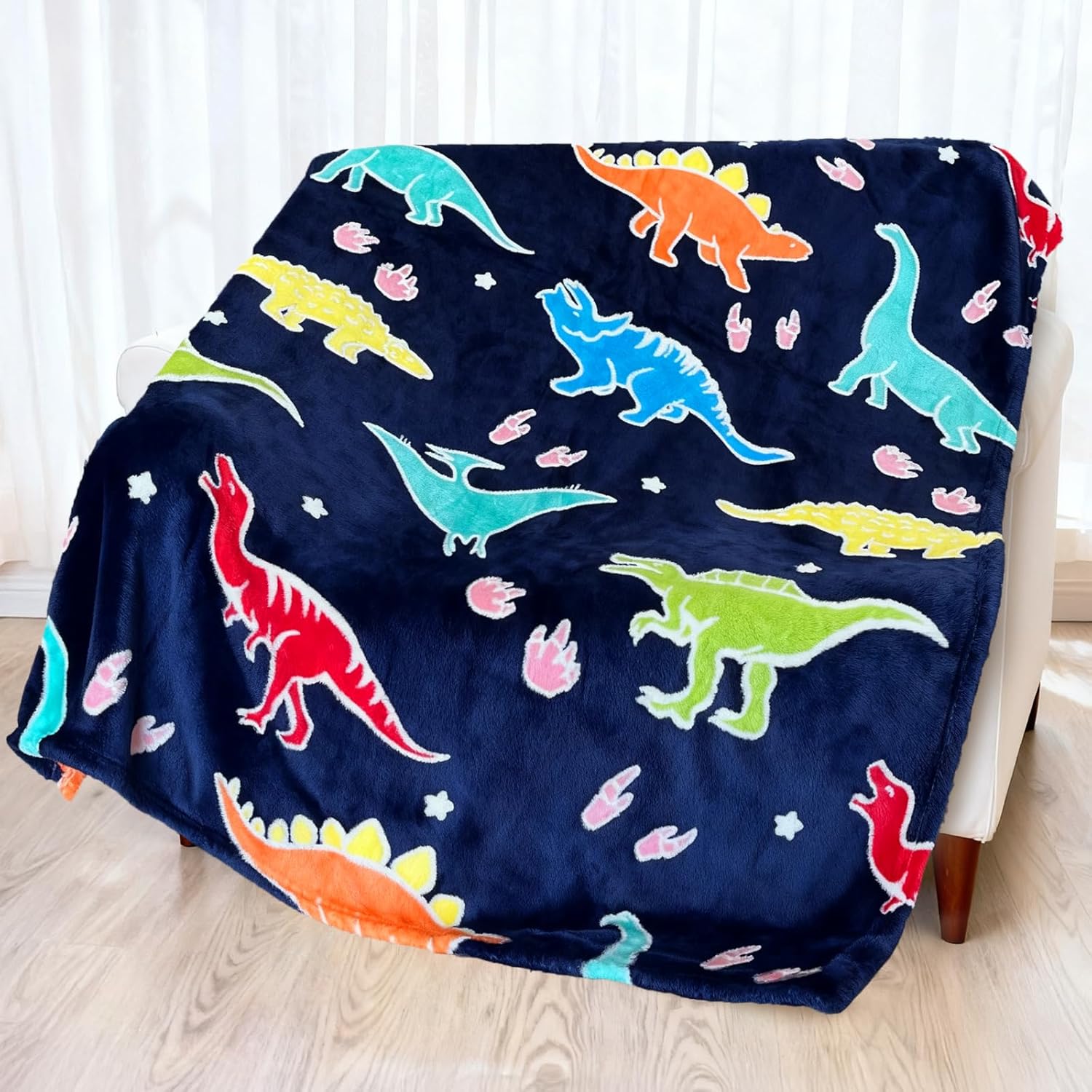 Glow in The Dark Dinosaur Blanket for Boys/Girls/Toddler/Baby, Cute Funny Kids Throw Blanket for Birthday/Toys, Dinosaur Gifts for Boy Age 3-12 40"x 60" - Image 5