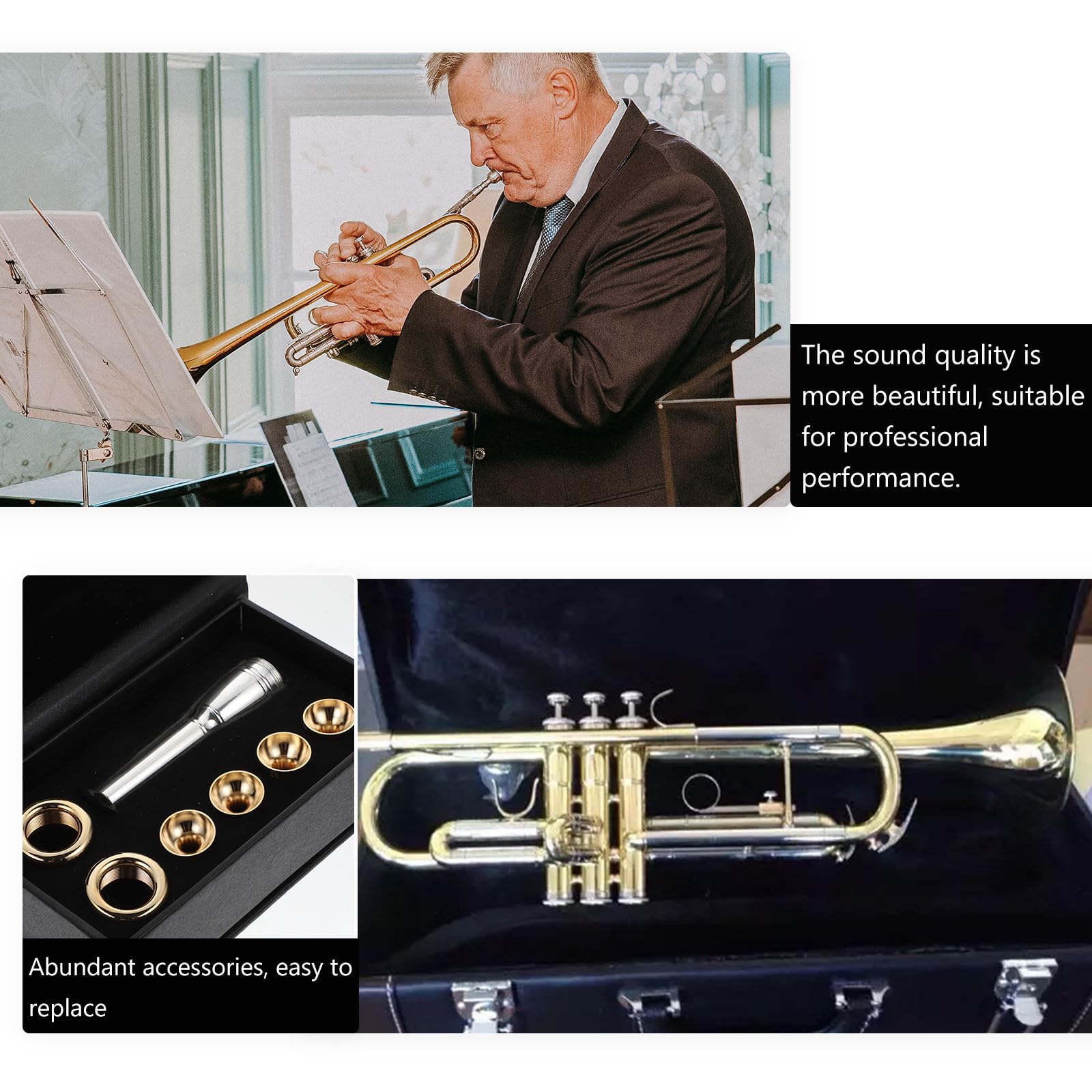 Toddmomy Set de 7 Embouchures pour Trompette en Laiton, Facile à Transporter Ranger, Accessoires pour Pratique en Famille et Groupes de Musique