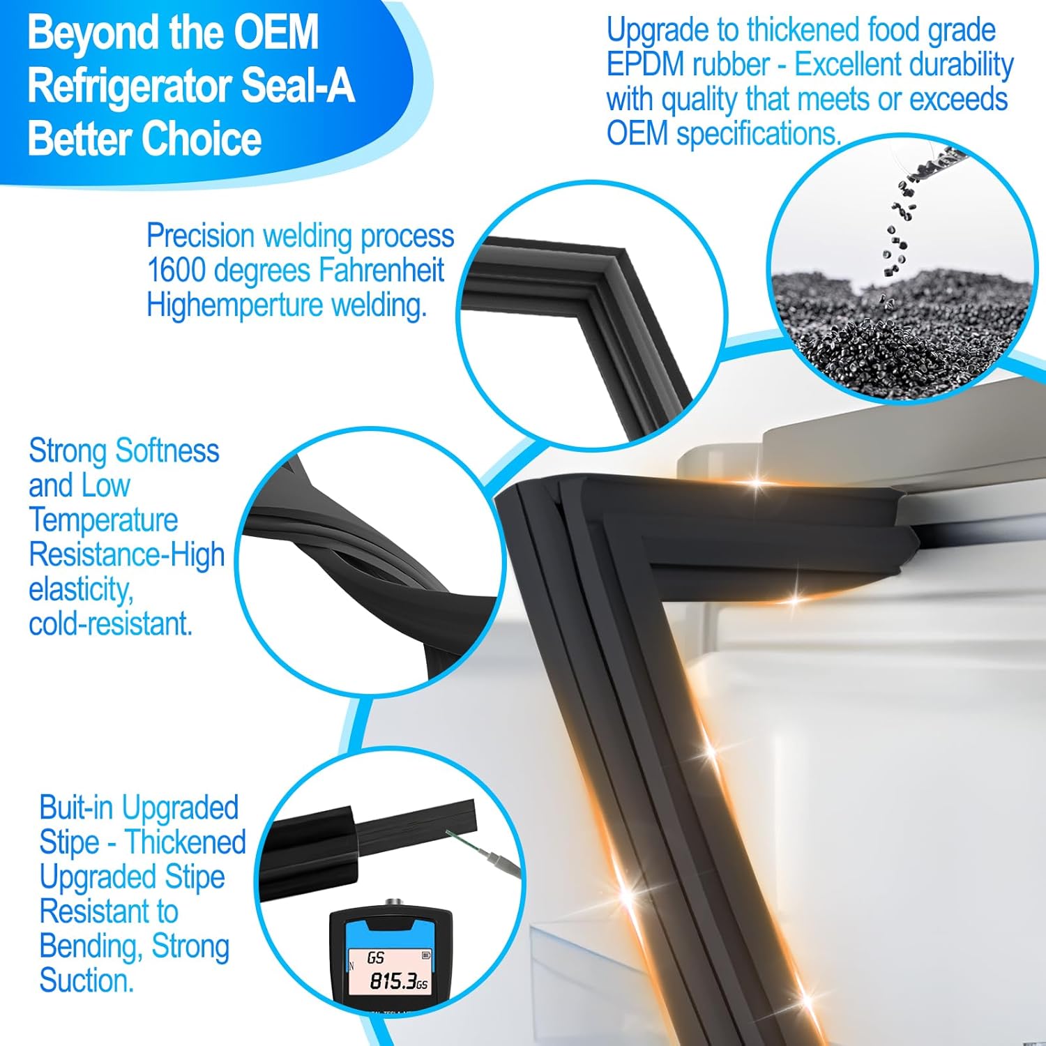 Upgraded 34.2"x20.8" W10436253 Refrigerator Freezer Door Gasket Replacement Part Comptible With Whirlpool Kenmore and Maytag Freezer Door Seal WPW10436253 W10162895 PS11754715 W10164044 AP6021391