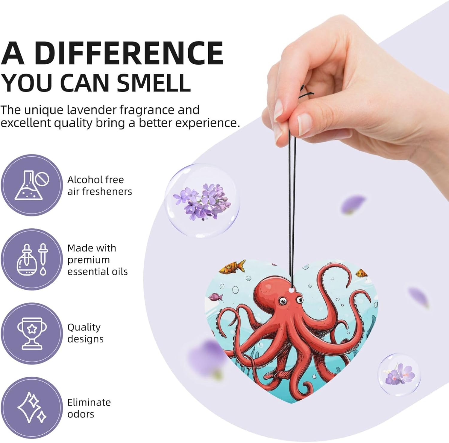 Car Air Freshener 24 PCS Giant Octopus Hanging Car Air Fresheners Auto Interior Decor Card Freshener Strong Scented Card Lavender Cars Scents for Office Bedroom Close Drawer Heart Shape