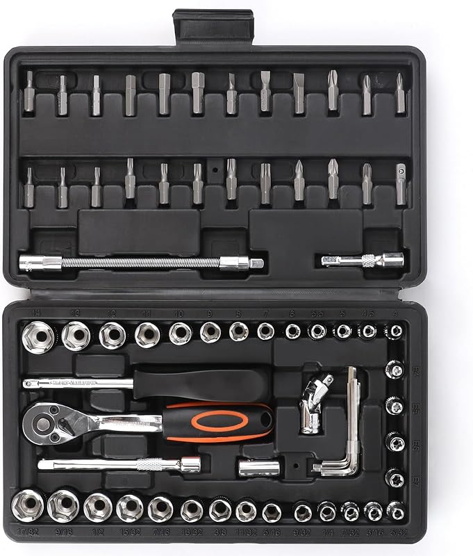 Kit de Soquetes e Bits com 69 Peças, Encaixes de 6,35 mm e 9,53 mm, Métrico e SAE, COMOWARE