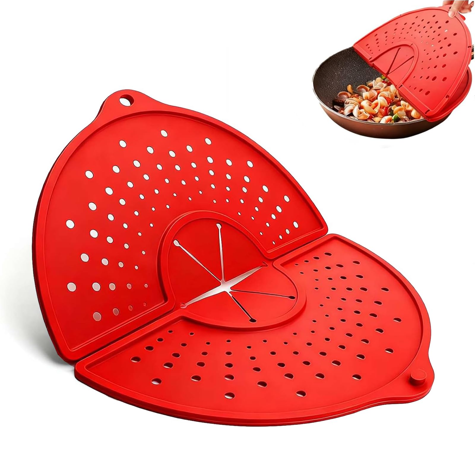 あぶらはね防止ガード 折りたたみ式 シリコン製 10-12 インチフライパン対応 油はね防止カバー 耐熱性 飛び散り防止網 フライパン 蓋 キッチン用品 (レッド)