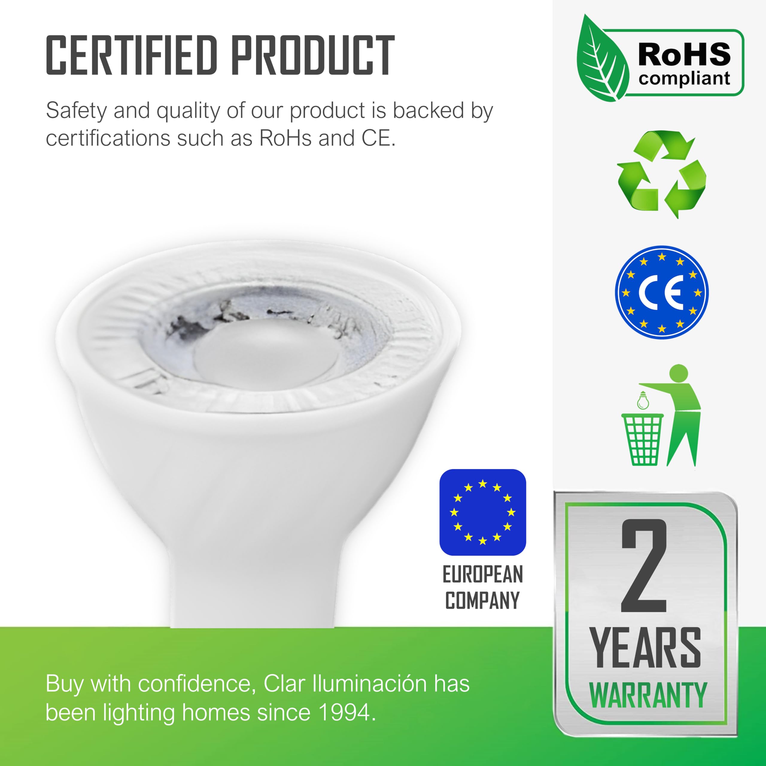 CLAR- LED GU10 LED Warmweiß, 7W GU10 LED, Leuchtmittel GU10, GU 10 LED, LED Lampe GU10, LED Leuchtmittel GU10 Warmes Weiß 3000ºk (Pack 100)