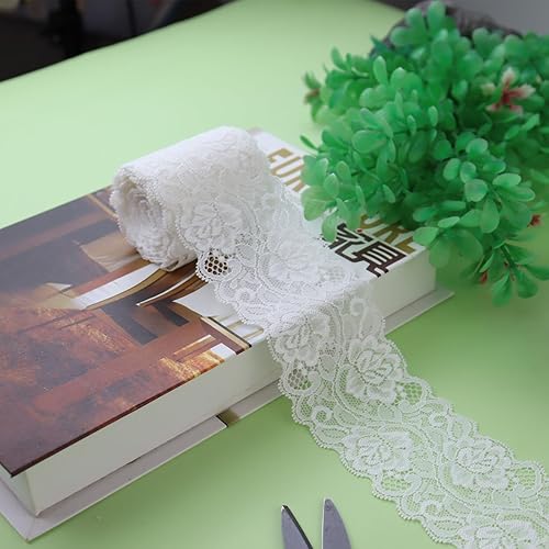 Miniatura 4 de Duuclume Tela de encaje vintage de 2.4 pulgadas x 5 yardas, ribete de encaje blanco para costura, cinta de encaje elástica, perfecta para
